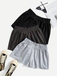 SHEIN EZwear Plus Size Women's Casual Overlap Waist Band Knitted Shorts, Multiple Packs, Summer 3 Piece Short Set Summer Shorts