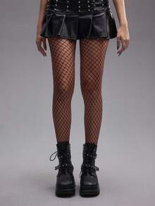 ROMWE Grunge Punk 1 Pair Women Gothic Multi-Color Mesh Stockings, Suitable For All Seasons - Burgundy - View 2