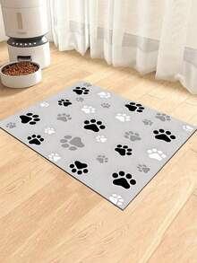 1pc Paw Print Absorbent Feeding Mat For Pets, High Water Absorption Quick Drying Cat Dog Food Bowl Pad, Easy Cleaning Pet Blanket Cage Pad, Suitable For All Seasons - Multicolor - View 7