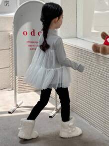 DAZY Young Girls Contrast Color Mesh Long Sleeve Korean Style T-Shirt