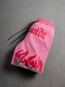 PAVTROS 男士夏季休闲宽松阔腿抽绳短裤 - 粉色 - 查看 1