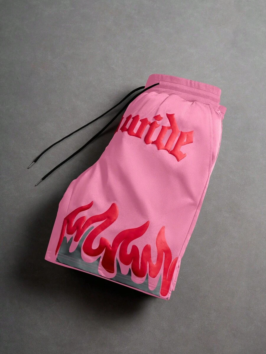 PAVTROS 男士夏季休闲宽松阔腿抽绳短裤 - 粉色 - 查看 1