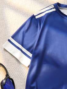 Explorewe Set 2 buc. Pantaloni scurți casual la modă pentru adolescenți, cu dungi albe duble, design simplu cu numărul 7, talie elastică, croială lejeră, confortabili pentru toamnă, primăvară, vară, potriviți pentru purtare zilnică, naveta, activități în aer liber, baschet, fotbal, școală, streetwear, petreceri și ședințe foto