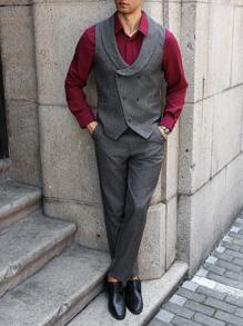 Manfinity Bizformal 男士双排扣背心和裤子商务西装套装