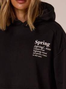 MUSERA Logo Text Graphic Spring Patch Oversized Hoodie Relaxed Sweatshirt Hoodie Back To School Winter Cosy Cute Casual Everyday Y2K Streetwear Capsule Wardrobe Tracksuit Black Spring - Black - View 6