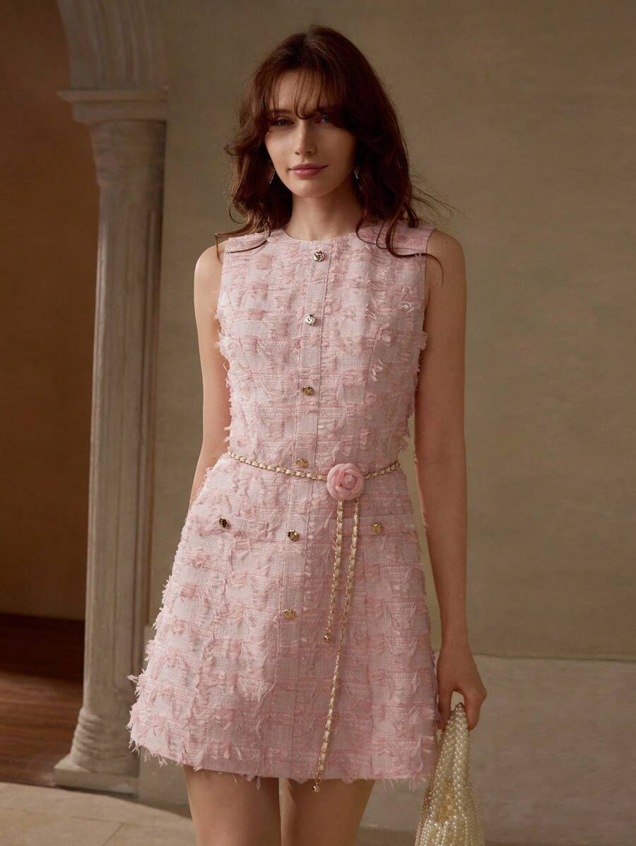 MOTF PREMIUM 粗花呢纽扣连衣裙