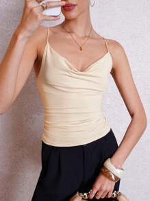 Lavishia Top de tirantes fruncido con cuello en pañuelo liso para el verano