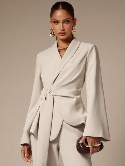 Silquee Dam enfärgad sjalkrage långärmad elegant kavaj, höstkläder, skolkläder, gamla pengar stil kvinnor, affärsmässig kvinna, kontorskläder för kvinnor, utklädnad, arbetskläder kvinnor, dejtkvällskläder kvinnor, vit snörkavaj, höstkläder för kvinnor damkavajer