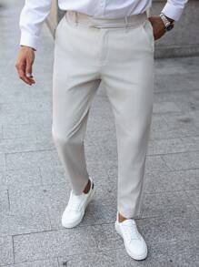 Manfinity Bizformal Pantalones casuales rectos con bolsillos lisos para hombre, adecuados para la oficina y el transporte