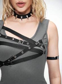 ROMWE Grunge Punk 女式不对称下摆黑色朋克功能性针织上衣 - 灰色 - 查看 6