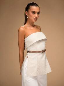 SHEIN BAE Áo crop top không tay hở vai cho nữ, mùa hè - trắng - Xem 4