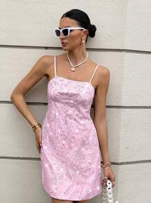 Siren Gaze Vestido corto de mujer con tirantes finos y lentejuelas de moda - Rosa - Ver 7