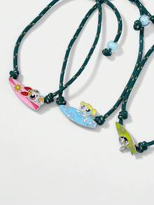 THE POWERPUFF GIRLS X SHEIN Women's Fashion Cute Cartoon Blossom, Bubbles, Buttercup Pattern Bracelet - Silver - View 3