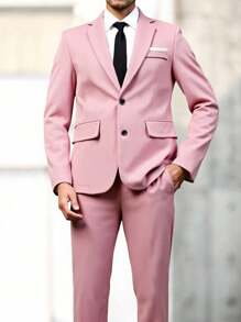 SHEIN Set de 2 piezas para adolescentes varones: Chaqueta estilo blazer a medida + Pantalón de vestir, conjunto formal, elegante, lujoso, apropiado para ocasiones de primavera y verano como fiesta de cumpleaños, gala, presentación, anfitrión, temporada de bodas (San Valentín, cumpleaños, boda, graduación, invitado de boda, pajecito, anillo de boda)