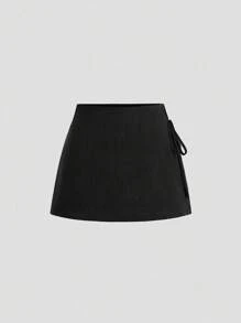 Sweetra 法国秋季新品简约时尚舒适修身淑女优雅系带女士短裤 - 黑色 - 查看 2