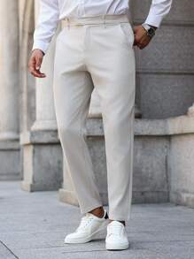 Manfinity Bizformal Pantalones casuales rectos con bolsillos lisos para hombre, adecuados para la oficina y el transporte