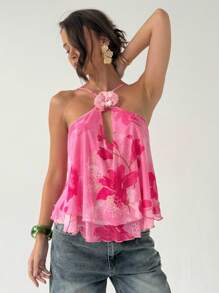 Aloruh Damen Lässig Blumen Muster Dekorativer Trägertop, Sommer