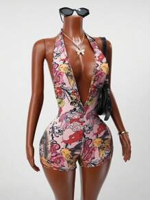 BamGleam 2025夏季新款休闲街头音乐节购物性感露背图案女弹力紧身裤-Z - 黑色 - 查看 5