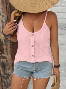 Breezaya Plus Size Casual Solid Color Front Button Suspender - Pink - View 3