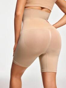 Solid Wideband Waist Shapewear Shorts - Apricot - View 2