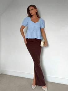 Roylia Camiseta de manga corta casual con textura, top de muñeca