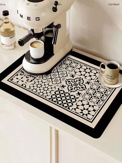 SHEIN 1/2pcs Coffee Mat - Hide Stain Absorbent Rubber Backing Quick Dry Mat For Kitchen Counter Coffee Bar Accessories Dish Drying Mat For Coffee Maker Coffee Maker Coffee Pot Espresso Maker