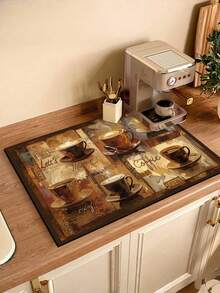 1pc Coffee Cup Printed Drip Mat, New Absorbent Kitchen Counter Drying Pad, Tableware Drying Mat - Dish Drying Mat, Soft Diatomite Non-Slip Quick-Dry Pad, Suitable For Kitchen Counter, Espresso Machines And More - Multicolor - View 3