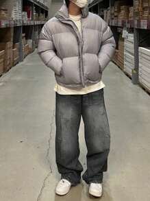 DAZY 男士纯色深灰色水洗做旧牛仔裤，秋季，Emo 风格 - 黑色 - 查看 6