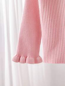 SHEIN Modischer einfarbiger Stehkragen Lässig Langarm Pullover für Kleine Mädchen, Gerippter Pullover für Mädchen, Rüschen-Kragen Pullover gestrickt, Winterkleidung Herbst - Pink - Übersicht 7