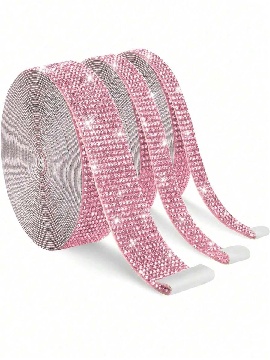 Pink Self-Adhesive Sparkling Crystal Rhinestone Diamond Ribbon, Christmas Decoration Rhinestone Glitter Sticker, DIY Car Computer Makeup Table Crafts, Wedding Party Decoration Sticker Packaging Roll - Light pink - View 1
