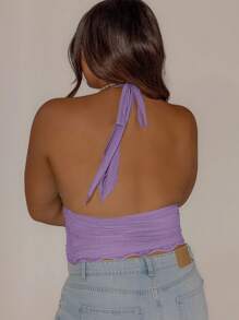 Aralina 加大码曲线褶饰露背蕾丝边修身可爱夏季女式弹力上衣