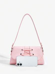 SHEIN ICON 女士、女式单肩包、流浪包、系带、芭蕾风格、粉色、时尚、个性、简约、百搭、街头、甜美酷炫女孩、辣妹、千禧一代、复古、铆钉、复古、青少年、学院风、学校风、学院风 - 粉色 - 查看 5