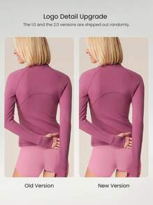 GLOWMODE FeatherFit™-Warm Slim-It It's Chilly 保暖内衬修身长袖夹克，带拇指孔，秋冬瑜伽日常休闲 - 紫色 - 查看 9