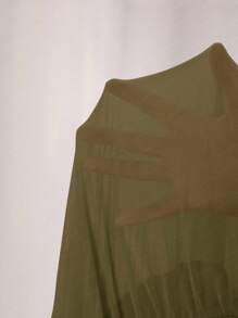 Cheerfulab Asymmetrical Keyhole Off-Shoulder Sheer Mesh Bodysuit Women Vacation Spring & Summer Beach - Army Green - View 7