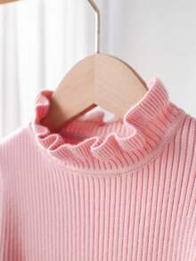 SHEIN Modischer einfarbiger Stehkragen Lässig Langarm Pullover für Kleine Mädchen, Gerippter Pullover für Mädchen, Rüschen-Kragen Pullover gestrickt, Winterkleidung Herbst - Pink - Übersicht 6