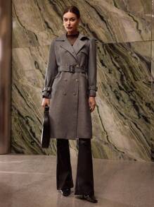 MOTF PREMIUM DOUBLE BREASTED BELTED OVERCOAT - Grey - View 5