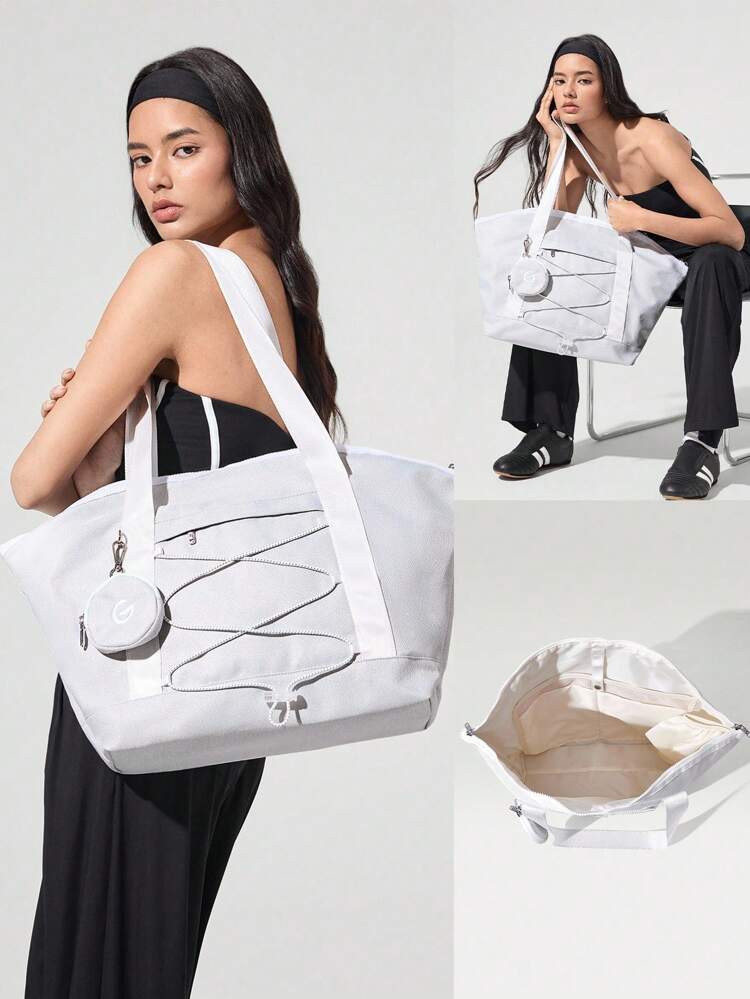 Bolsa Tote de Nylon de 24L, Reflexiva e Ajustável, com Bolso Embutido para Garrafa de Água, Para Viagens e Uso Diário Casual