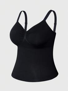 SHEIN 1pc Women's Seamless Shaping Top, Waist & Abdomen Slimming, Simple & Comfortable, Black Tummy Control Tops Shapewear Tops Corset Shapewear Body Shaping - Black - View 8