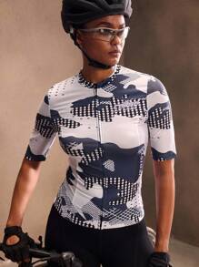 Powerista 女士时尚撞色印花短袖骑行服 - 黑與白 - 查看 1