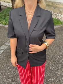 Jeta Ari Blazer casual da donna a maniche corte con colore unito