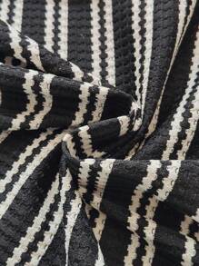 SHEIN 2 件儿童条纹休闲长袖套装，Polo 领 T 恤和裤子套装，适合秋季幼儿男孩 - 黑色 - 查看 8