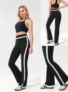 GLOWMODE 31" FeatherFit™ Schlauchig & Fließend Weiche, dehnbare, schweißableitende Leggings mit Kontraststreifen, Flare-Schnitt, für Yoga, Pilates, Studio, Gym und tägliche Aktivitäten - Schwarz - Übersicht 6