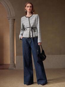 MOTF PREMIUM 粗花呢纽扣轻便夹克 - 黑與白 - 查看 4