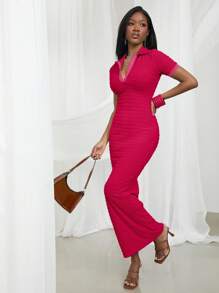 NYA SZN 春季领短袖纹理修身节日夏季长裙圣帕特里克节度假端庄春假毕业婚礼宾客特殊场合新娘晚宴舞会