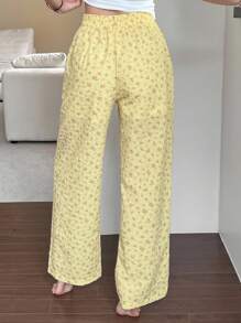 DAZY Pantaloni de pijama drăguți cu imprimeu floral și talie elastică, cu picior drept, pentru femei, toamnă