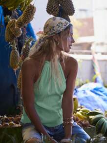 Aralina 荷叶边领口无袖露背休闲亚麻质地夏季上衣 - 薄荷綠 - 查看 4