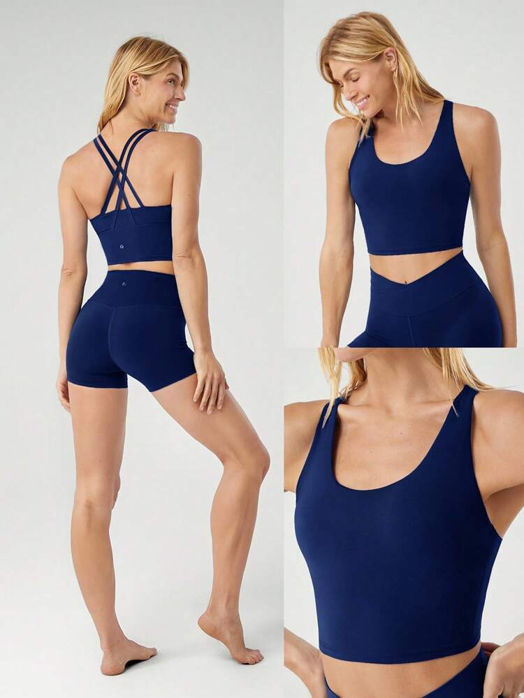 Soutien-gorge de sport FeatherFit™ avec bretelles croisées en forme de longline, soutien léger, pour studio de yoga, gym, usage quotidien