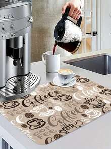 SHEIN 1pc Coffee Mat, Coffee Cup Drying Mat, Coffee Machine Countertop Mat, Coffee Enthusiast Rubber Tableware Drying Mat, Kitchen Splash Proof Mat,Non-Slip Kitchen Mats For Sink Side, Natural And Hygienic Kitchen Essential For Home And Kitchen Room Decor, Part Of Your Cozy Fall& Winter Styles And Christmas Decorations