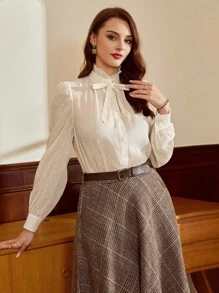 Vintamour 复古优雅女式衬衫 荷叶边领结袖口长袖休闲工作衬衫 秋季女装 返校节冬季女式秋季衬衫 办公室服装 女式秋季女式秋季上衣 女式冬季秋季女式衬衫 冬季女式服装 长袖衬衫 秋季服装 秋季女式上衣 小屋生日女式圣诞衬衫 工作女式衬衫 返校服装 可爱上衣 女士教师秋装 - 杏色 - 查看 4