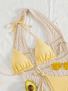 Swim Mod 女士甜美露背双层面料三角比基尼上衣，适合夏季海滩派对 - 黃色 - 查看 4